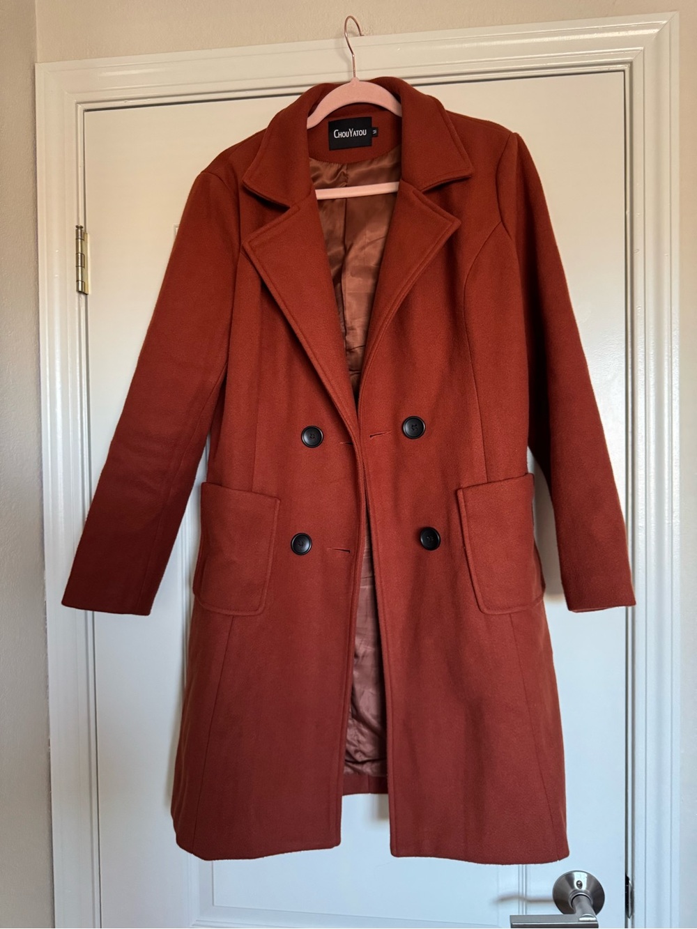 ChouYahou Rust Double-Breasted Pea Coat